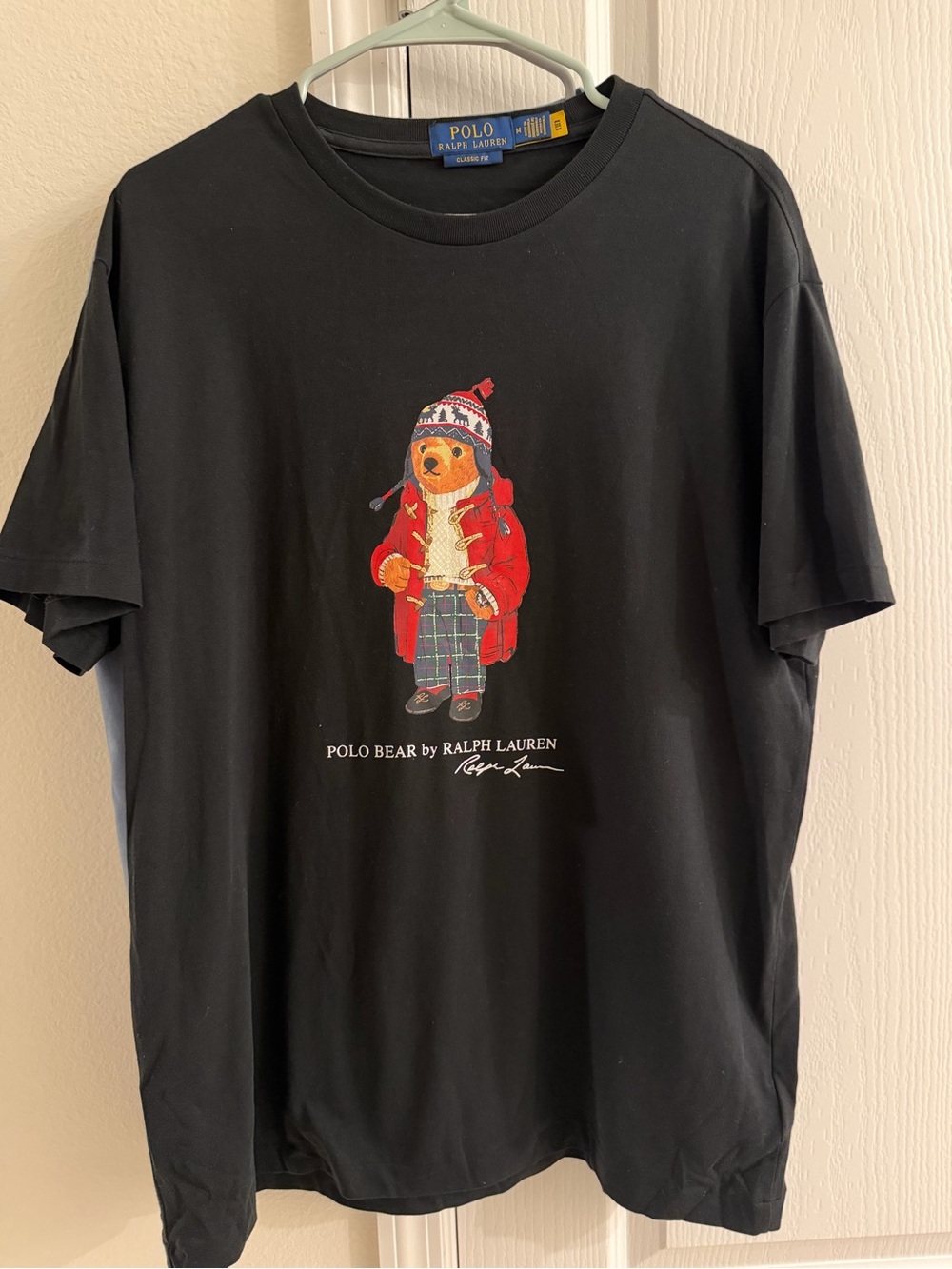 Ralph Lauren Black Tee with Dressed Polo Bear Graphic